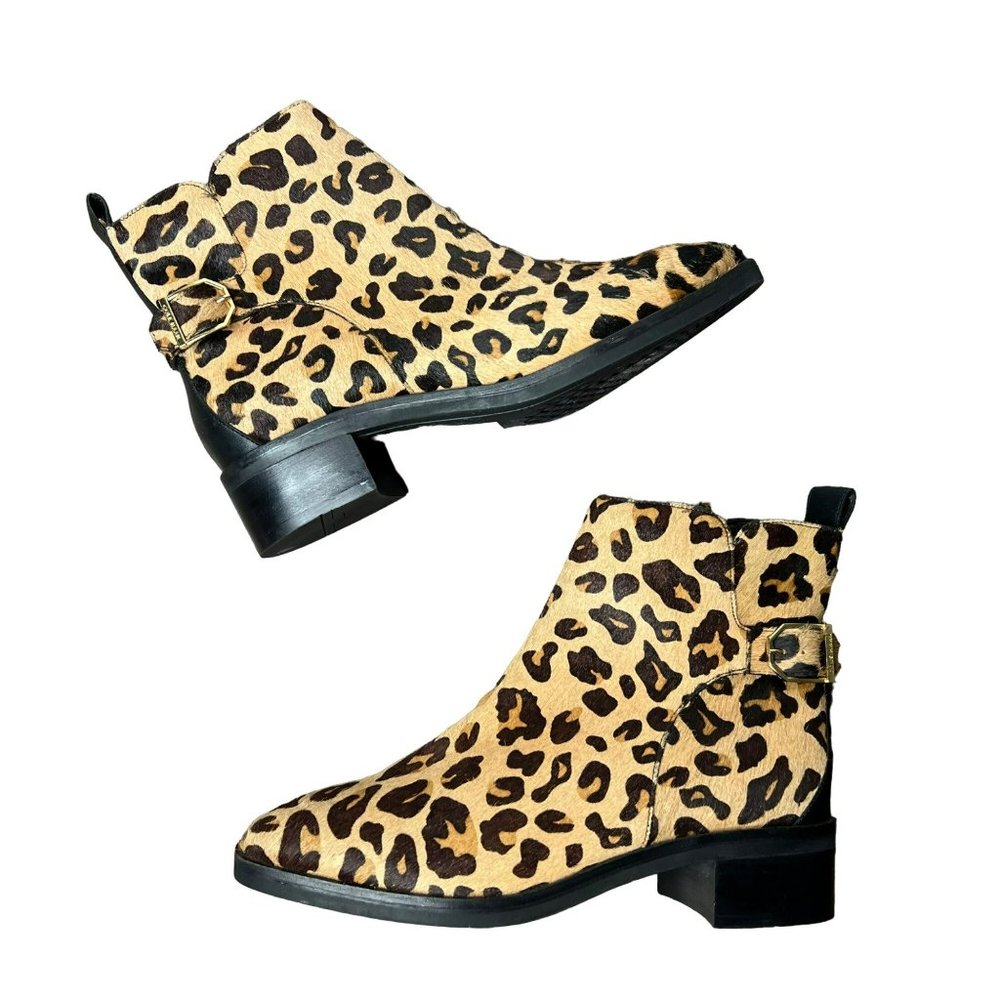 New Cole Haan Kimberly Water Resistant CalfHair Leopard Print Ankle Boots 7B